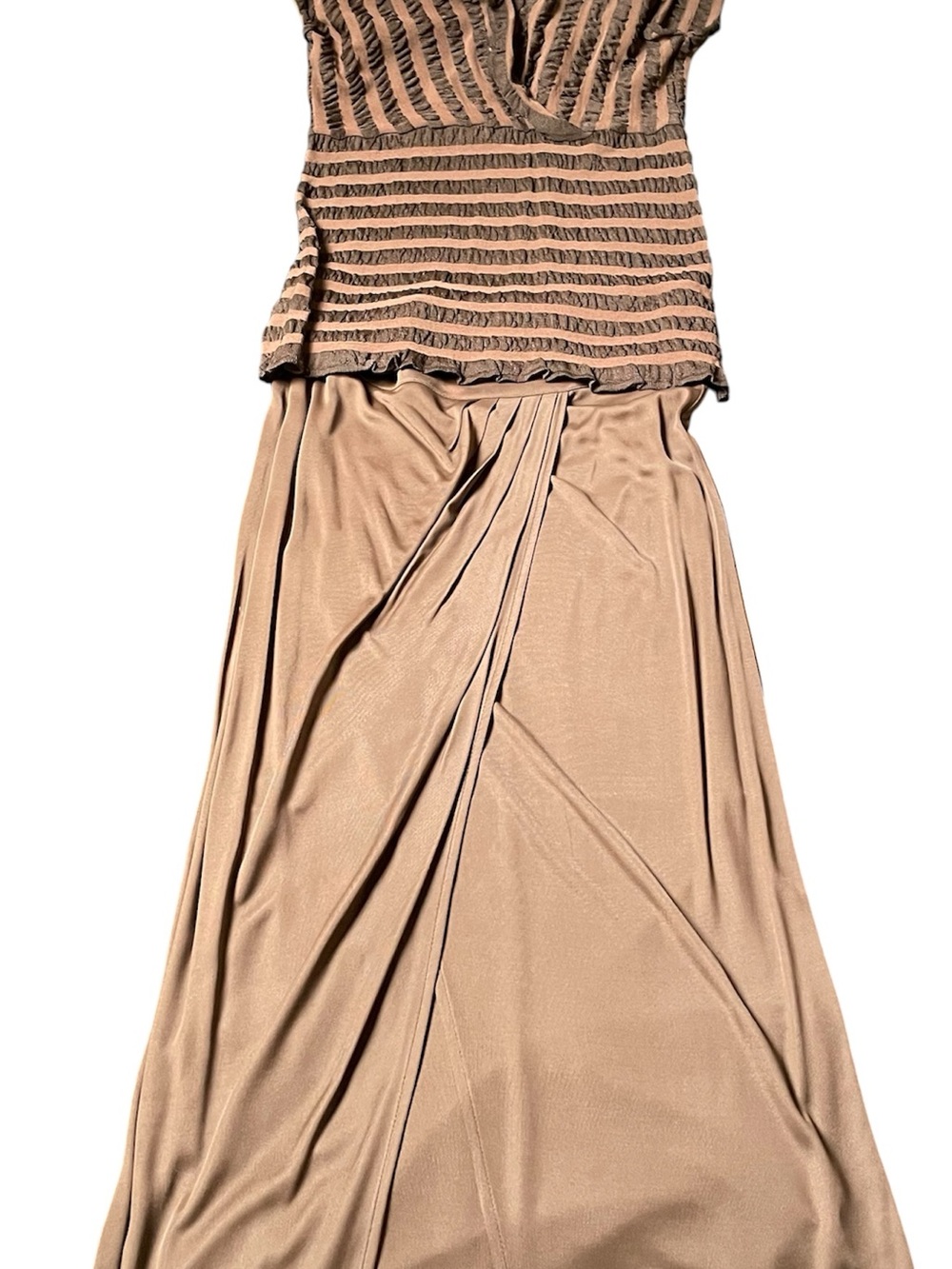 Anna Rachele Brown Draped Top High Slit Skirt Set Made In Italy Excellent Cond